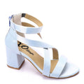 Light Blue Satin Block Heel Sandals with Ankle Straps