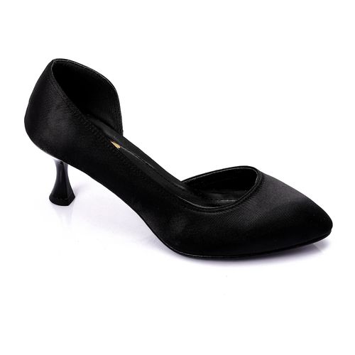 Black Kitten Heel Satin Shoes