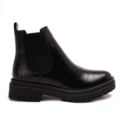 Crocodile Skin Pattern Leather Chelsea Boot - Black