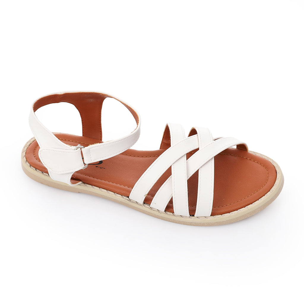 Girls’ White Flat Sandals – Comfortable Cross-Strap Summer Shoes