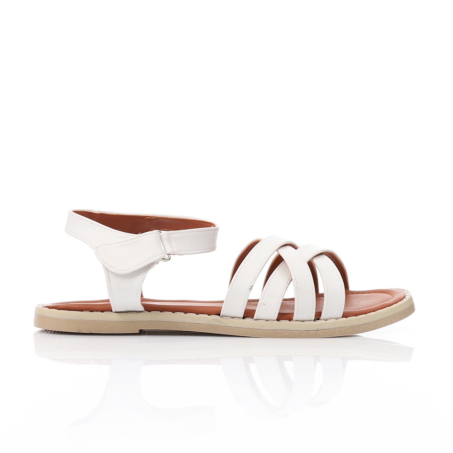 Girls’ White Flat Sandals – Comfortable Cross-Strap Summer Shoes