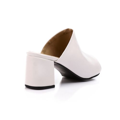 White Peep-Toe Block Heel Mules