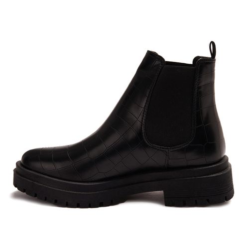 Crocodile Skin Pattern Leather Chelsea Boot - Black