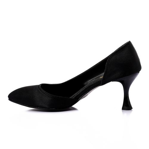 Black Kitten Heel Satin Shoes