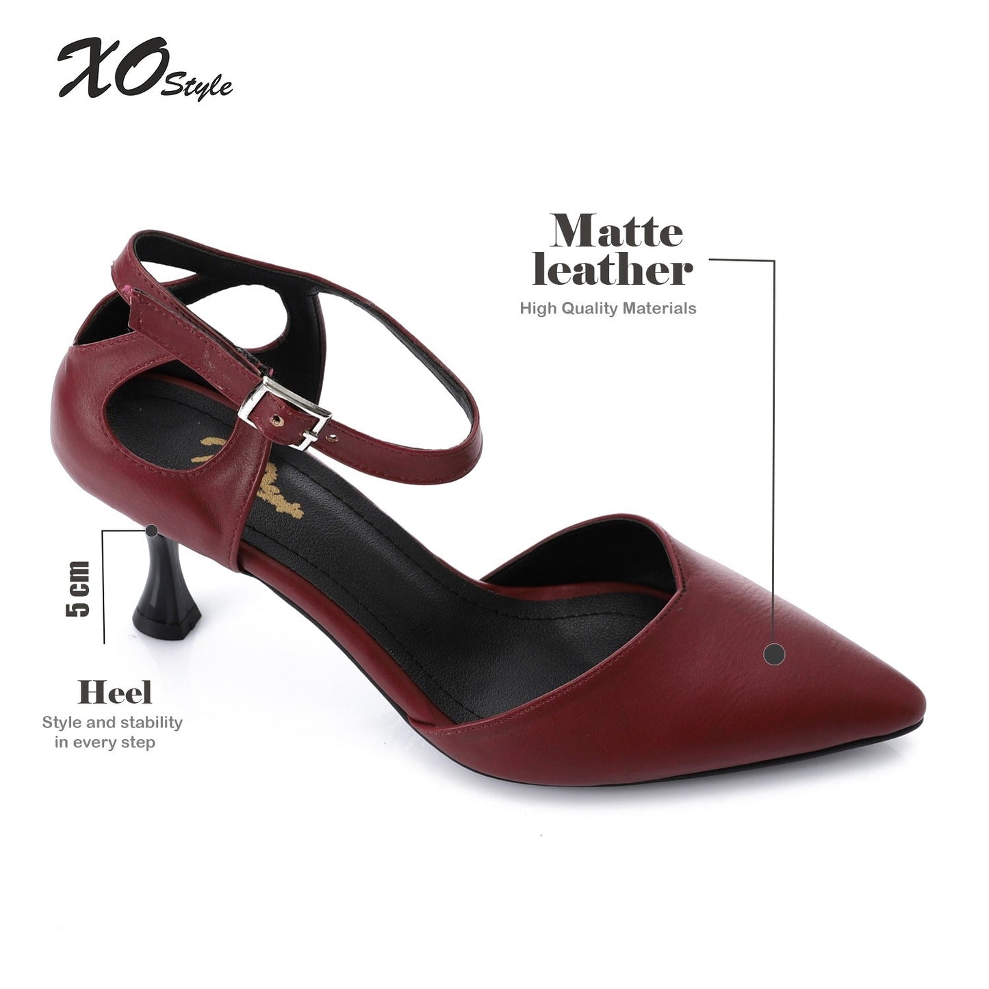 Burgundy Pointed-Toe Kitten Heels with Ankle Strap