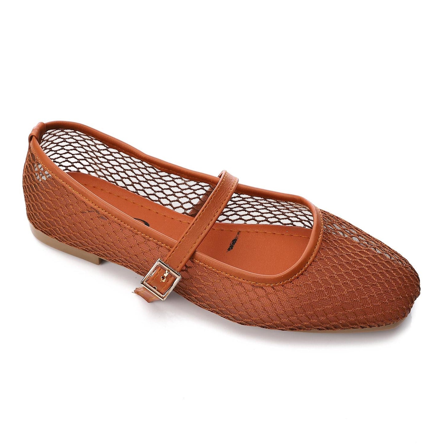 Havana Mesh Flat Shoes with Front Buckle