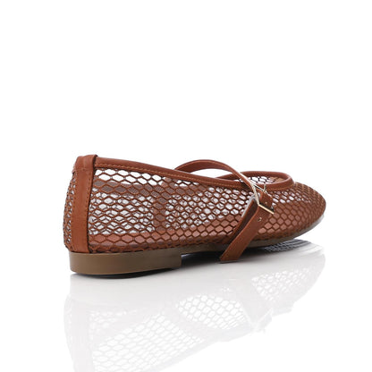 Havana Mesh Flat Shoes with Front Buckle