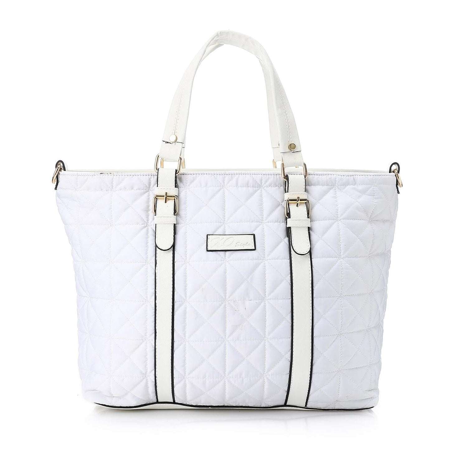 White Leather Quilted Tote Bag