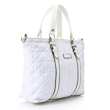 White Leather Quilted Tote Bag