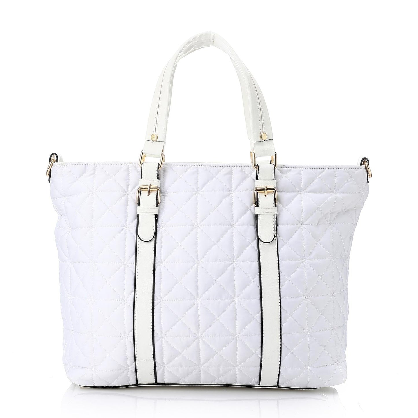 White Leather Quilted Tote Bag