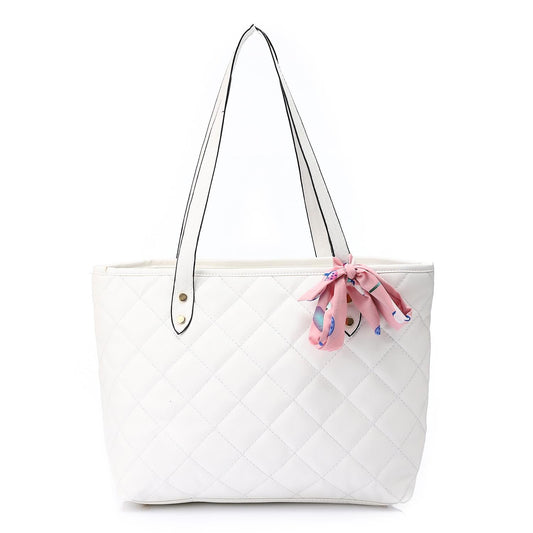 White Leather Quilted Tote Bag