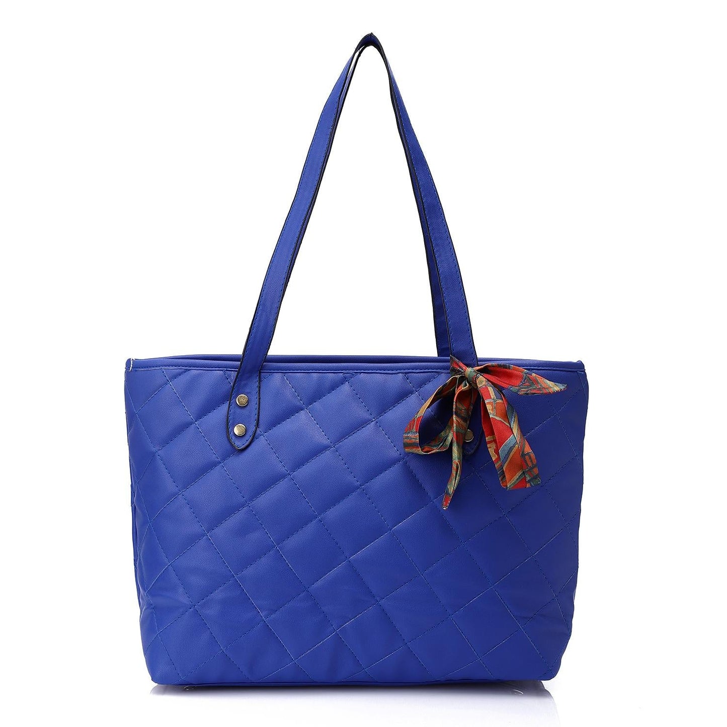 Quilted Leather Royal Blue Tote Bag