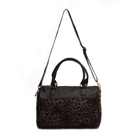 Black Leather Animal Print Hand Bag