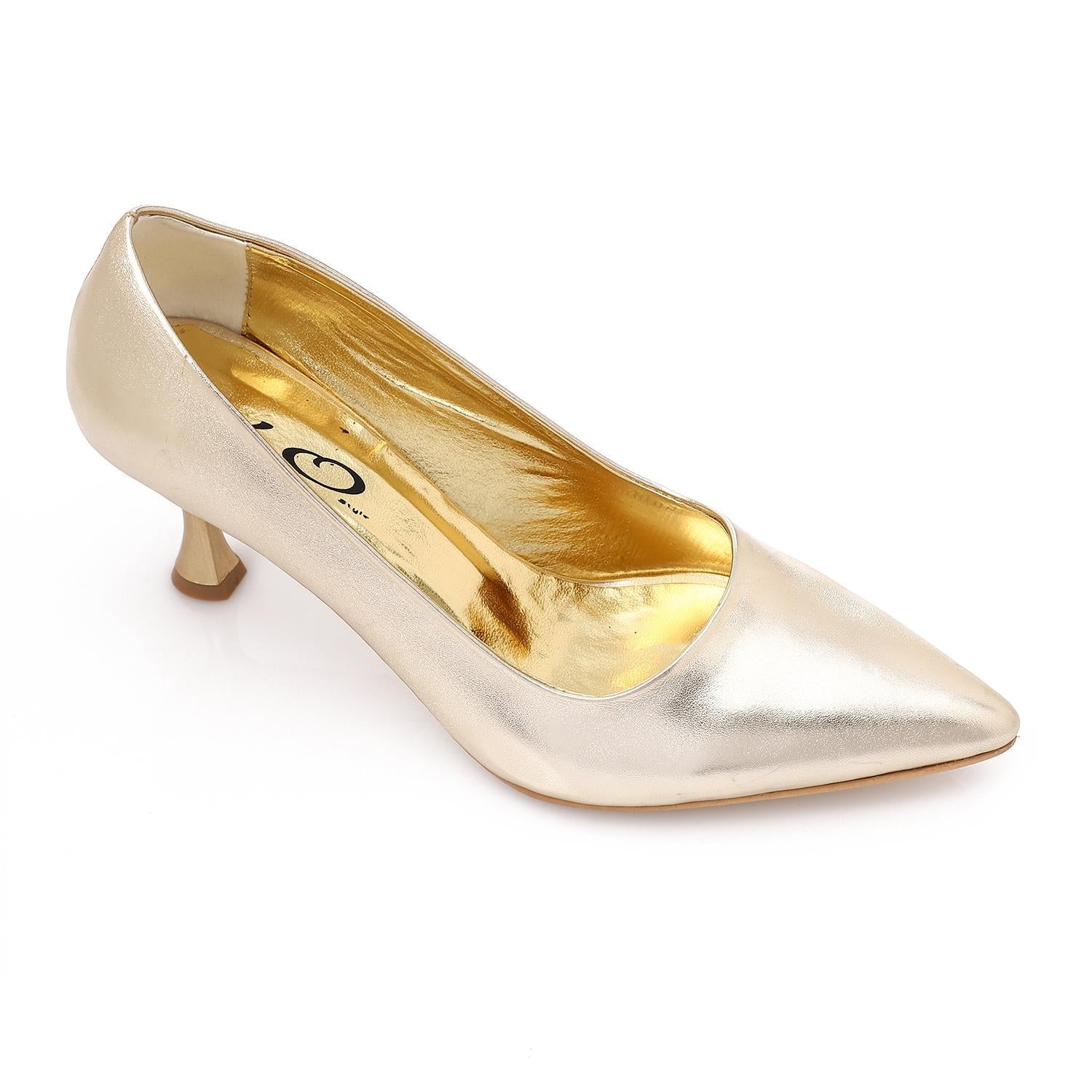 Golden Kitten Heel Patent Leather Pointed Shoes