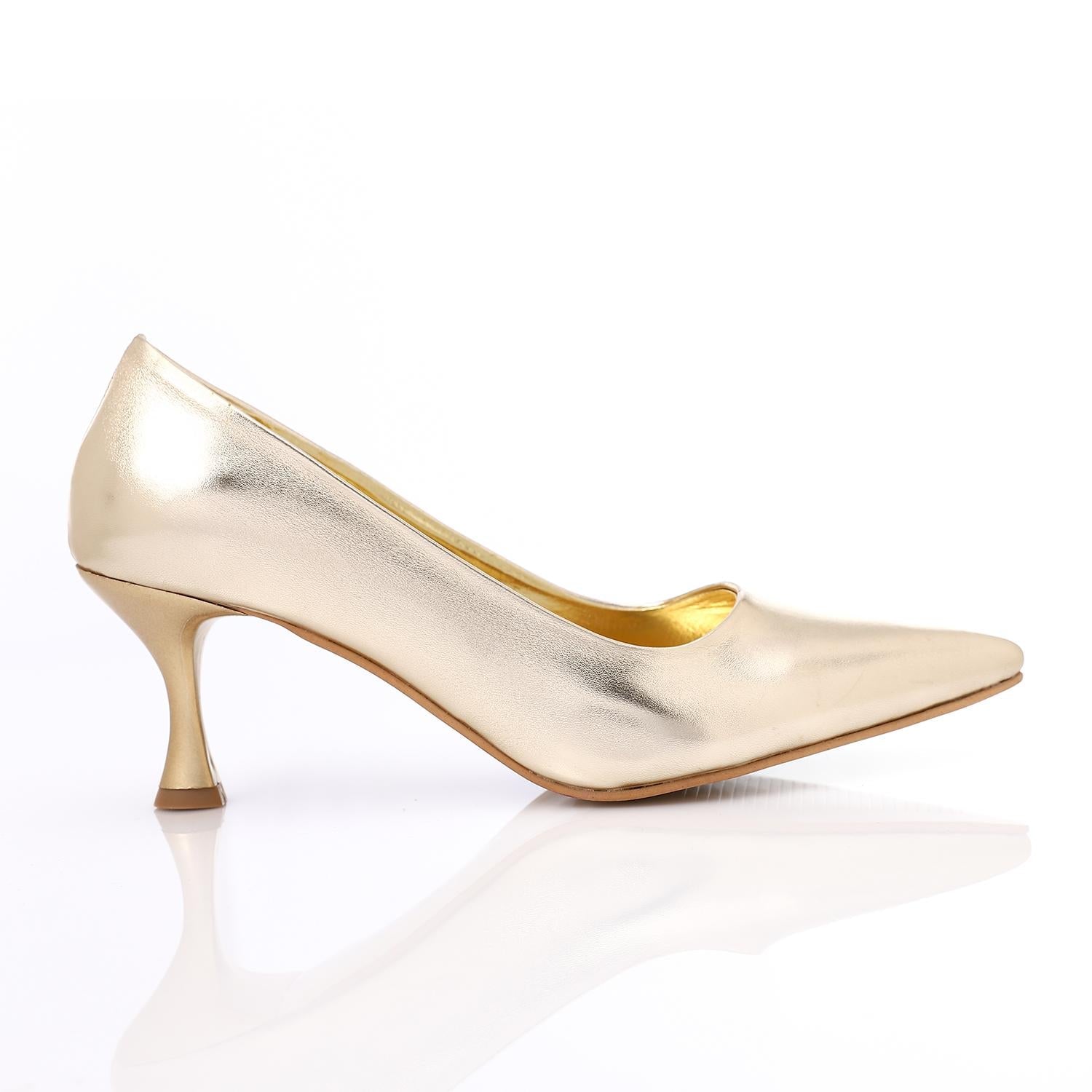 Golden Kitten Heel Patent Leather Pointed Shoes