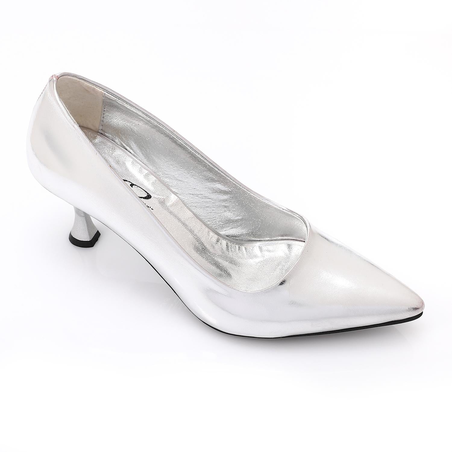 Silver Kitten Heel Patent Leather Pointed Shoes