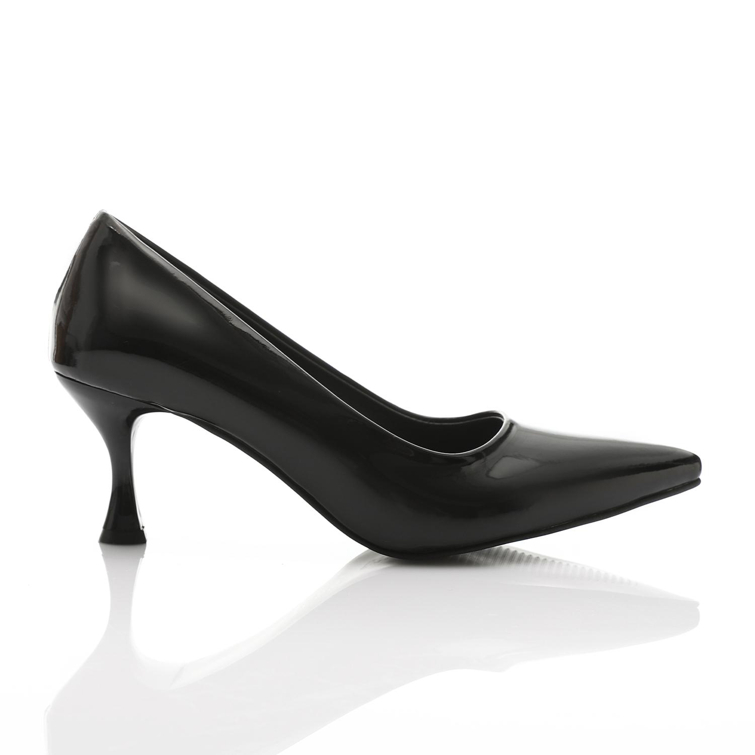 Black Kitten Heel Patent Leather Pointed Shoes