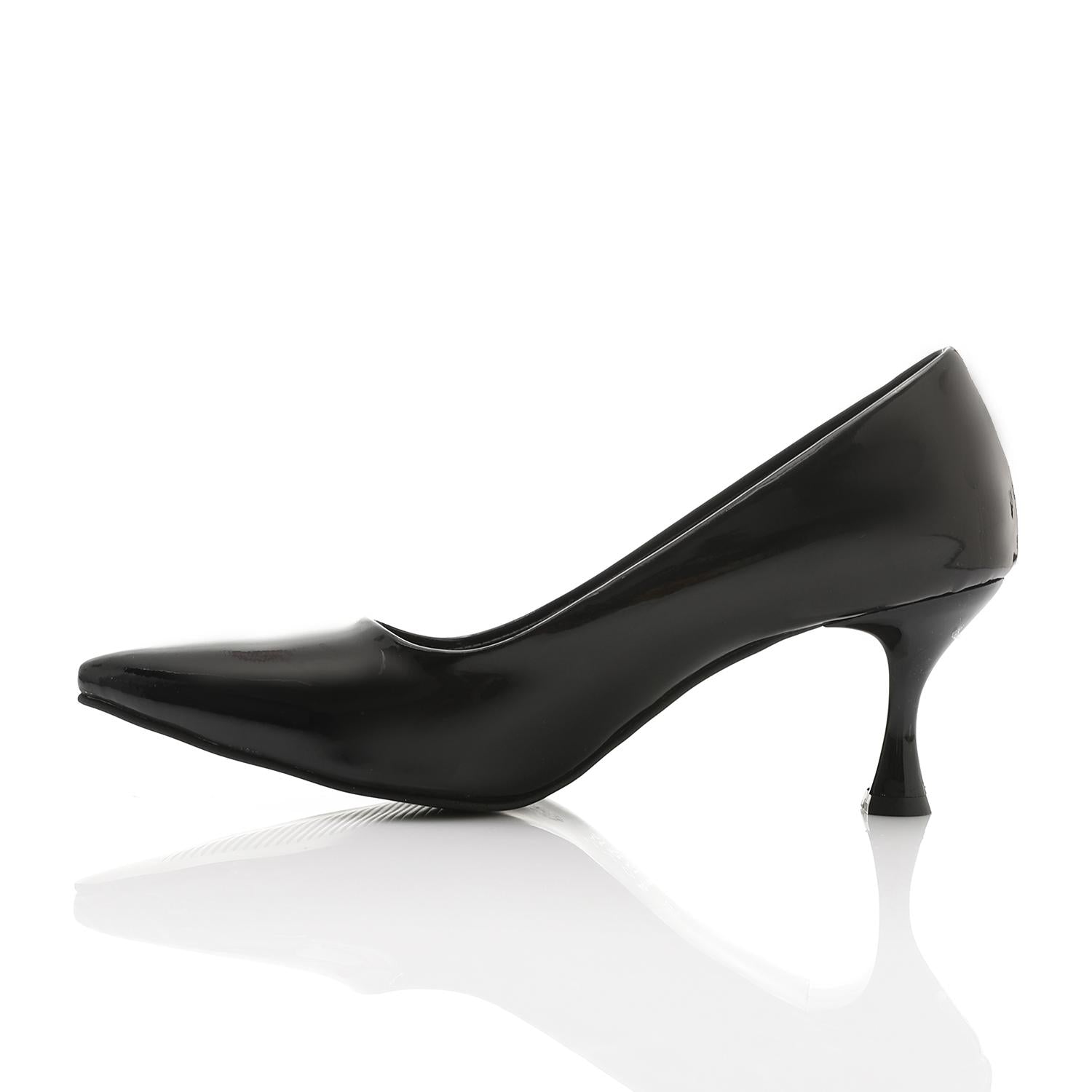 Black Kitten Heel Patent Leather Pointed Shoes