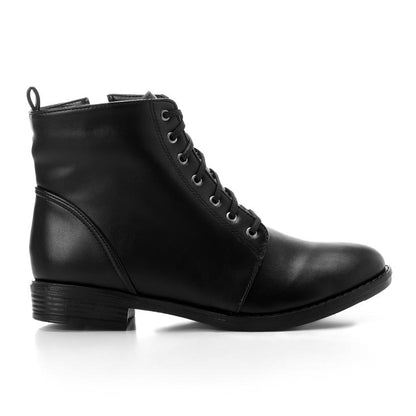 Black Side Zipper Boots with Lace-up