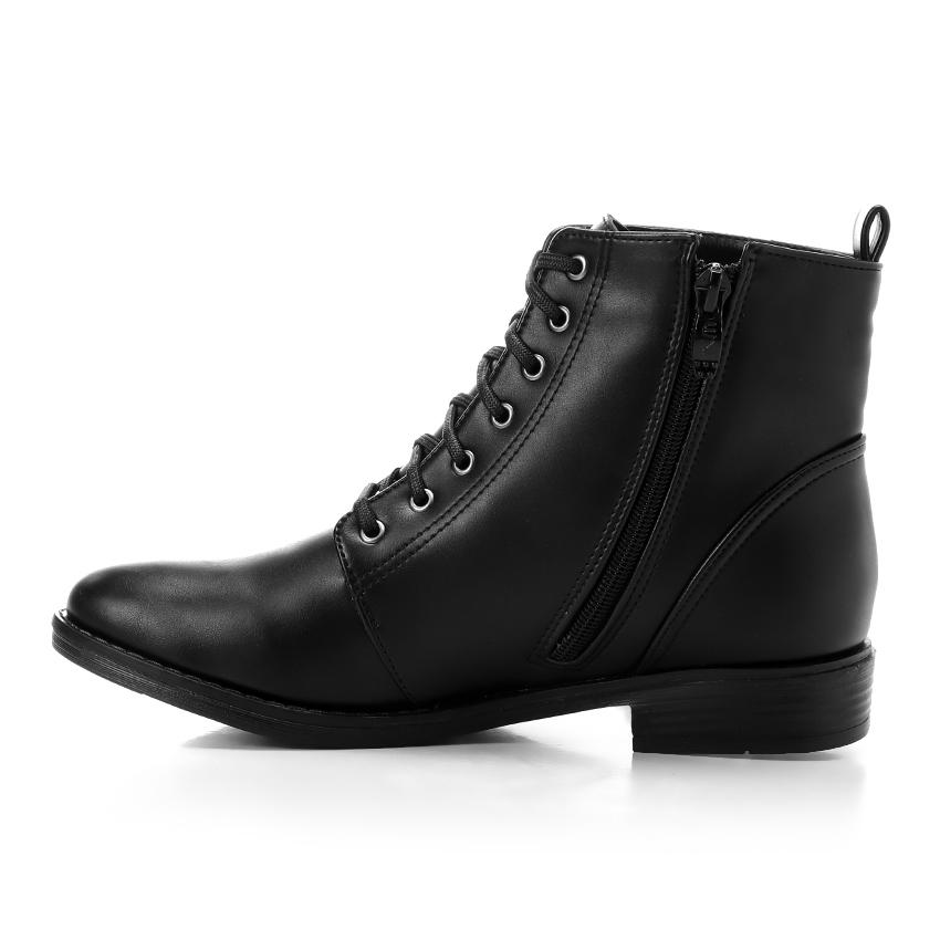 Black Side Zipper Boots with Lace-up