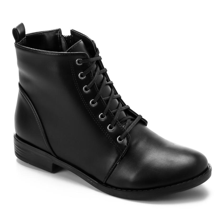 Black Side Zipper Boots with Lace-up