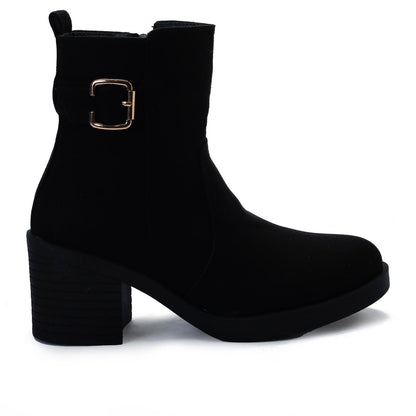 Suede Ankle Boots with Block Heel & Zipper Closure - Beige