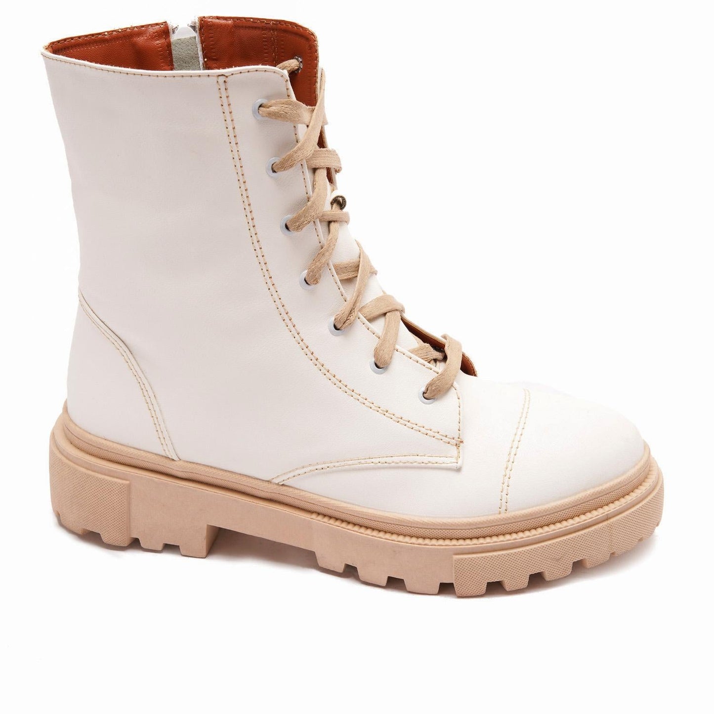 White Combat Boot with Side Zip-Up