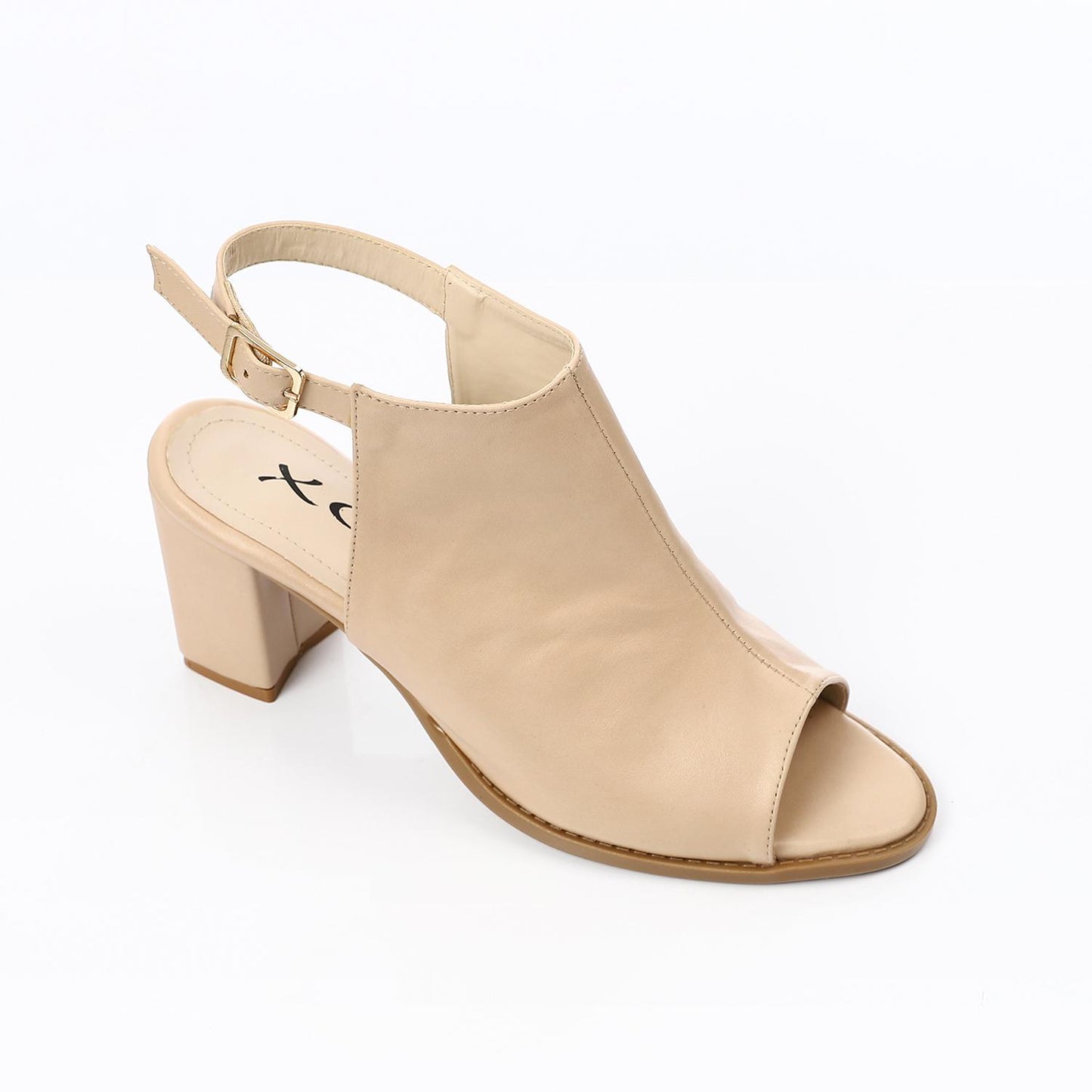 Beige Solid Ankle Buckle Sandal