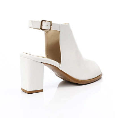 White Ankle Buckle Heeled Sandal