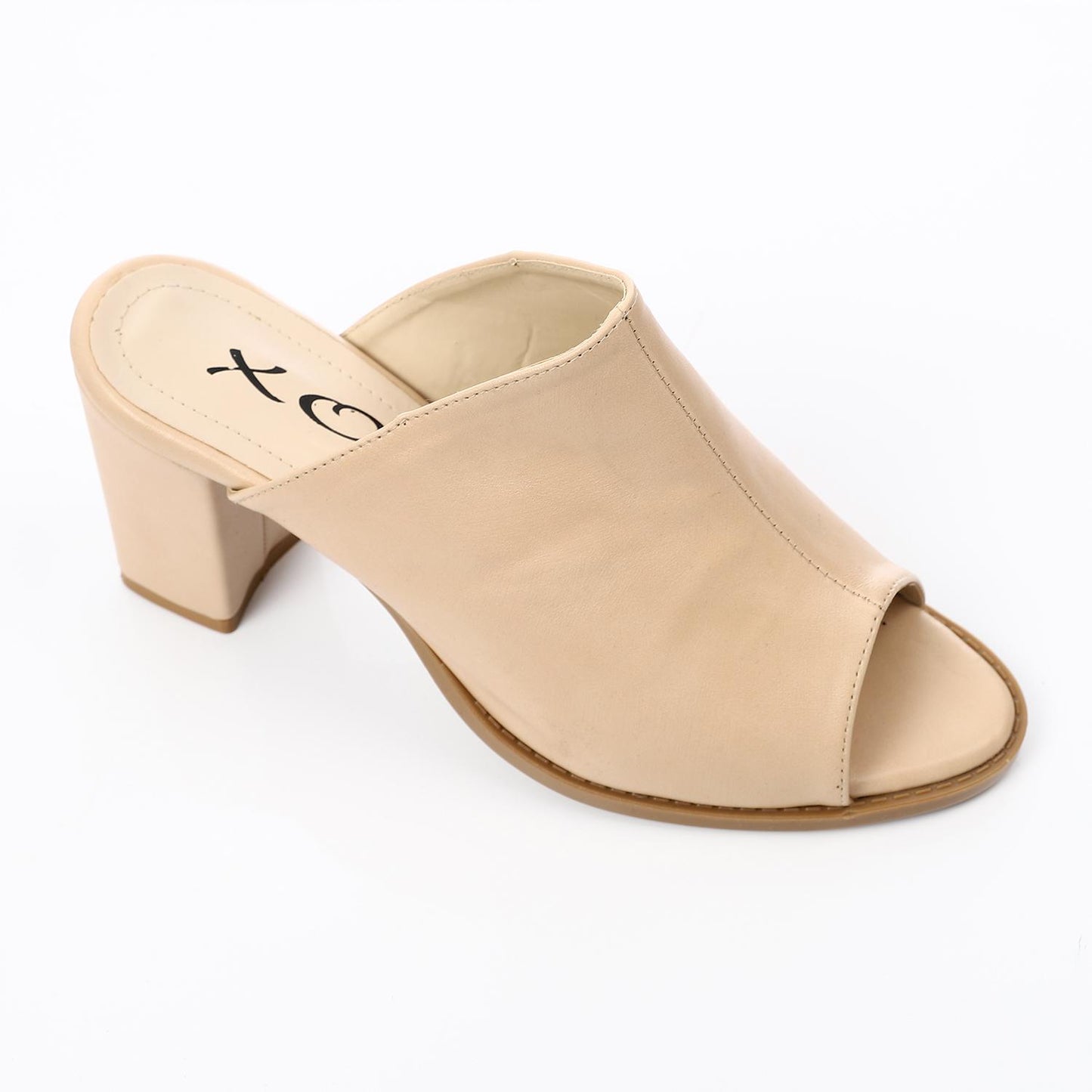 Beige Open Toecap Heeled Slipper