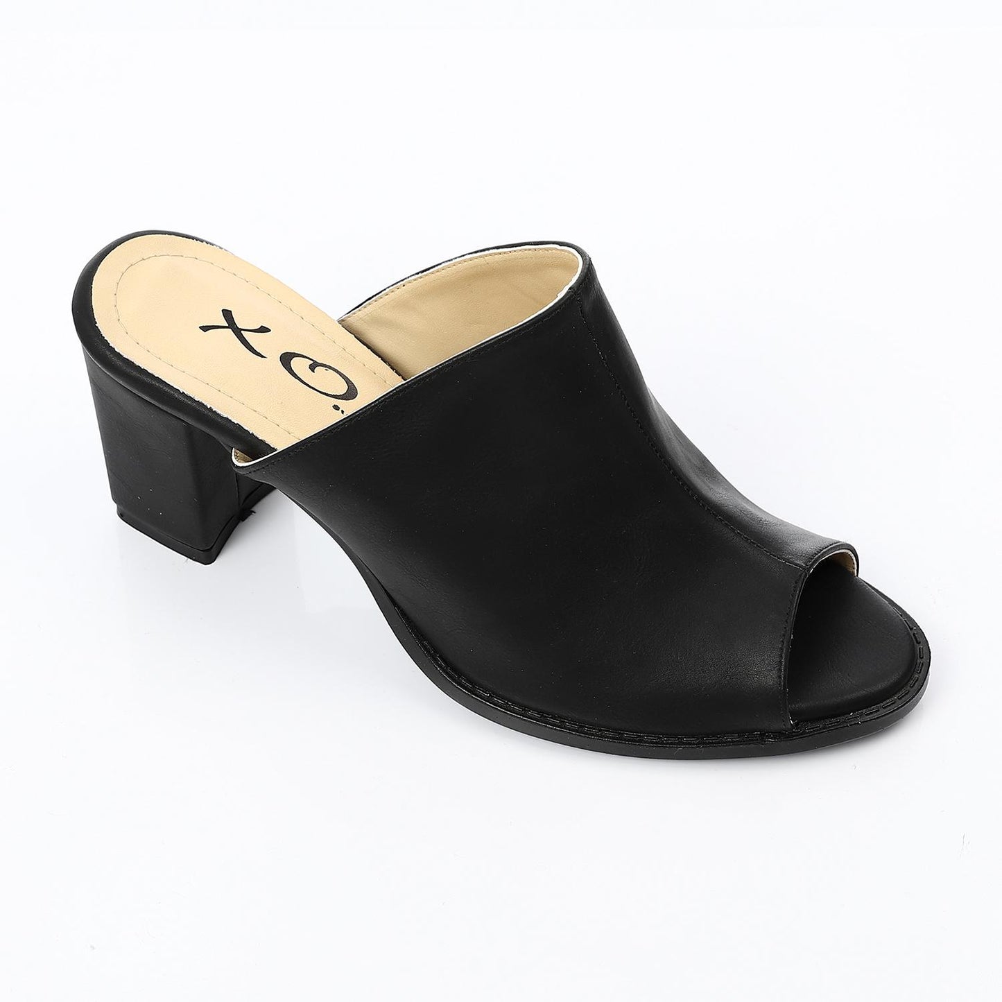 Black Open Toecap Heeled Slipper