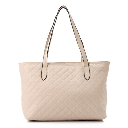 Beige Leather Quilted Tote Bag