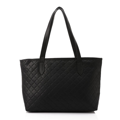 Black Leather Quilted Tote Bag