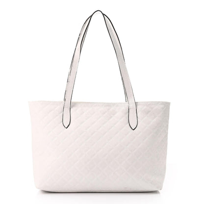 White Leather Quilted Tote Bag