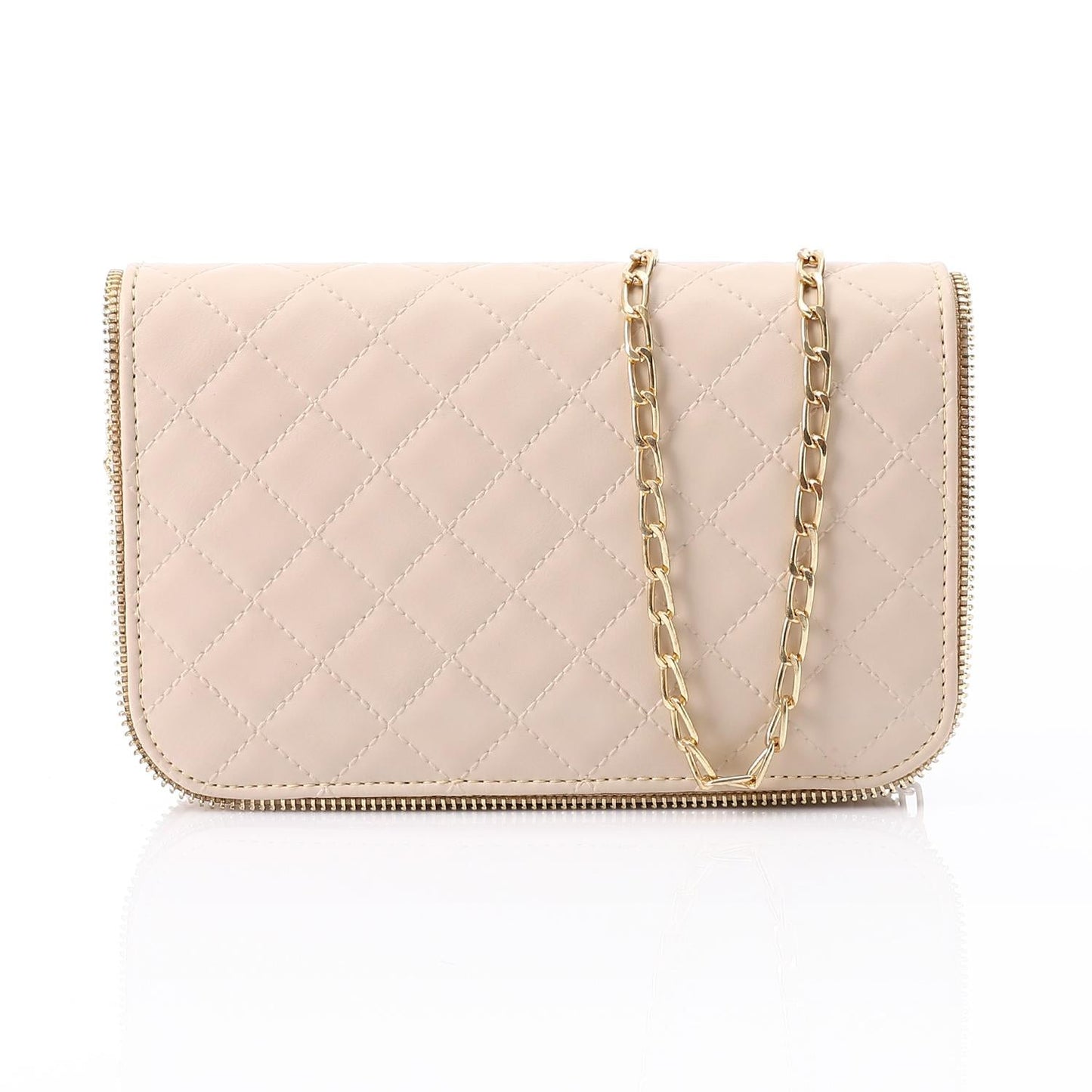 Beige Leather Quilted Handbag