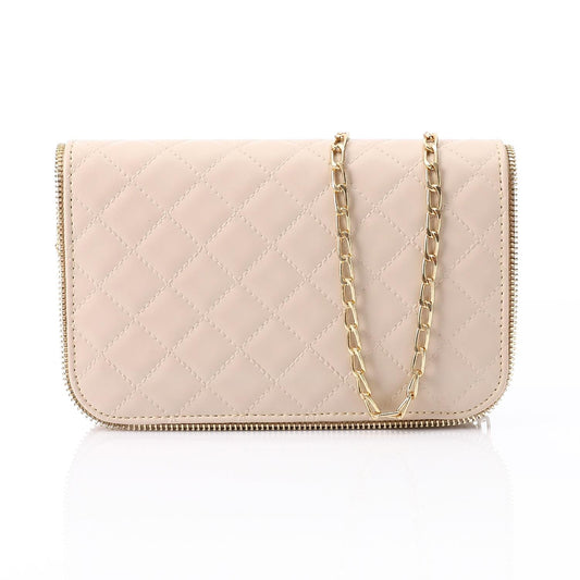 Beige Leather Quilted Handbag