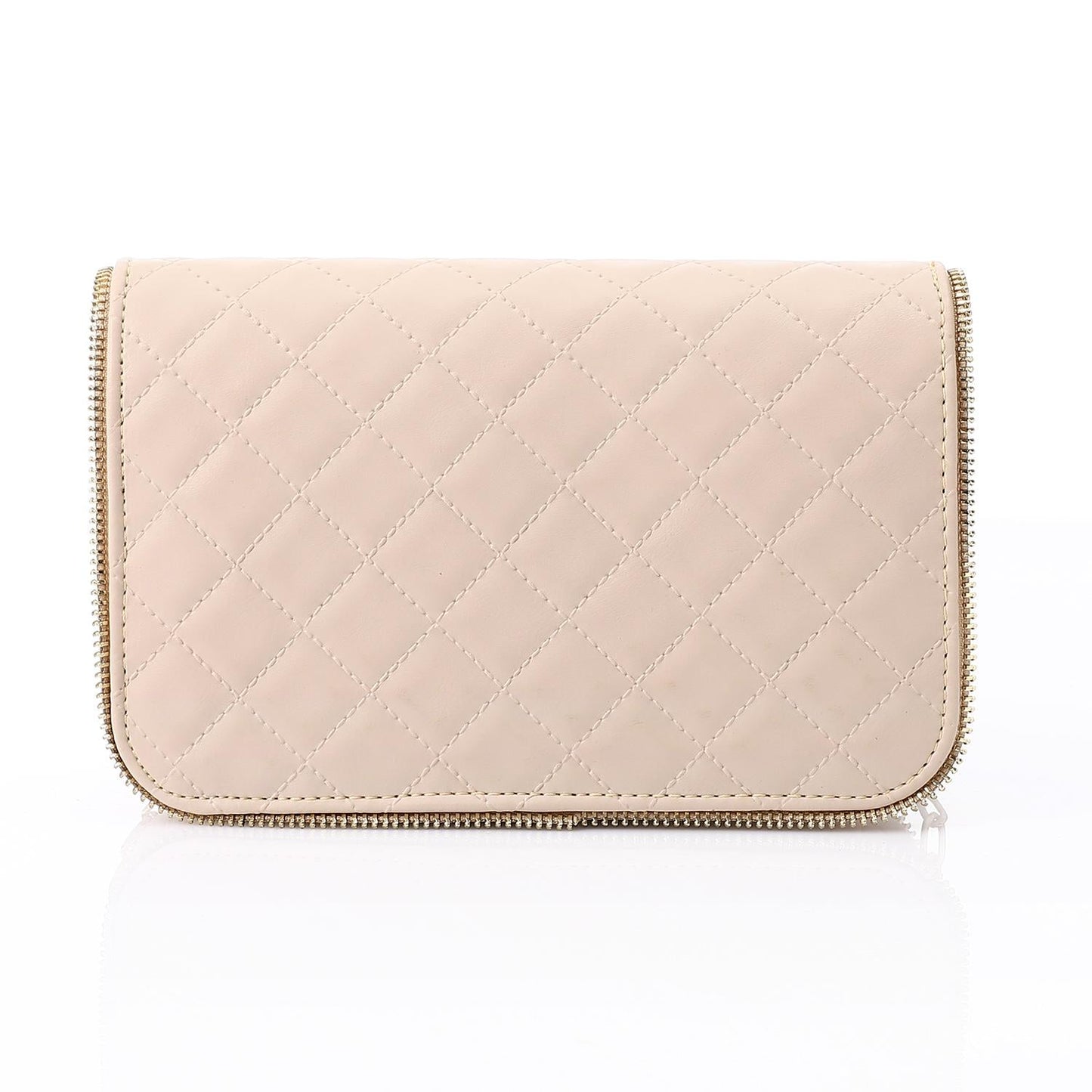 Beige Leather Quilted Handbag