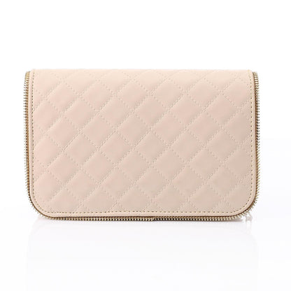 Beige Leather Quilted Handbag