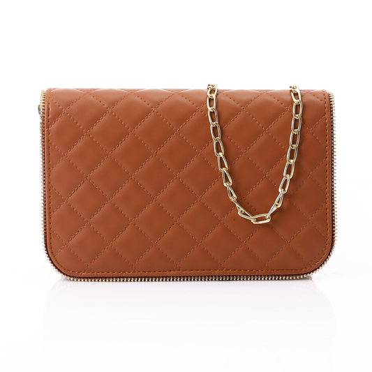 Camel Leather Quilted Classic Handbag