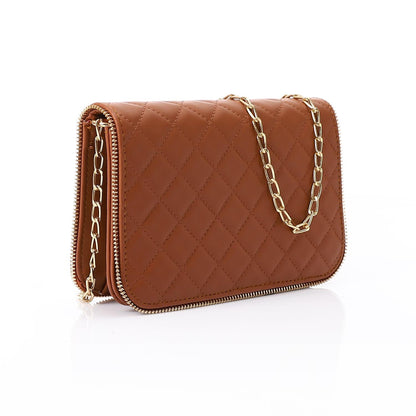 Camel Leather Quilted Classic Handbag