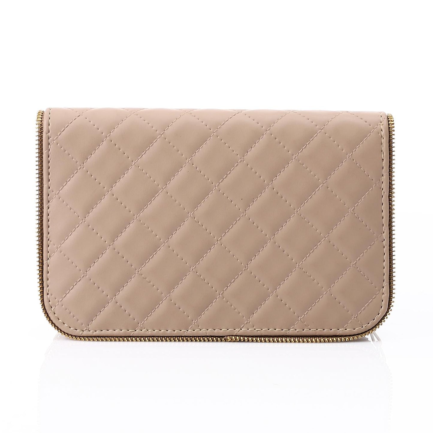 Beige Leather Quilted Classic Handbag