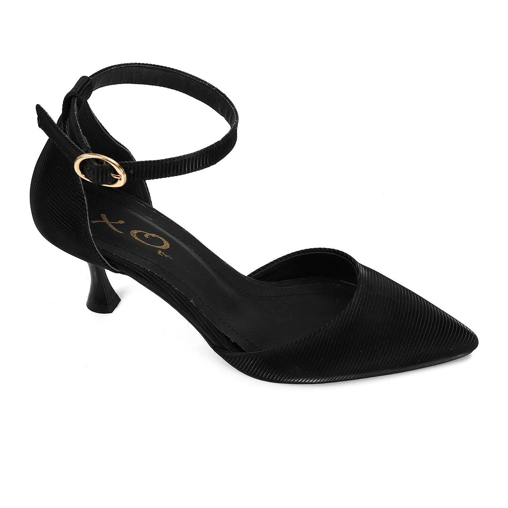 Black Pointed-Toe Ankle Strap Heel