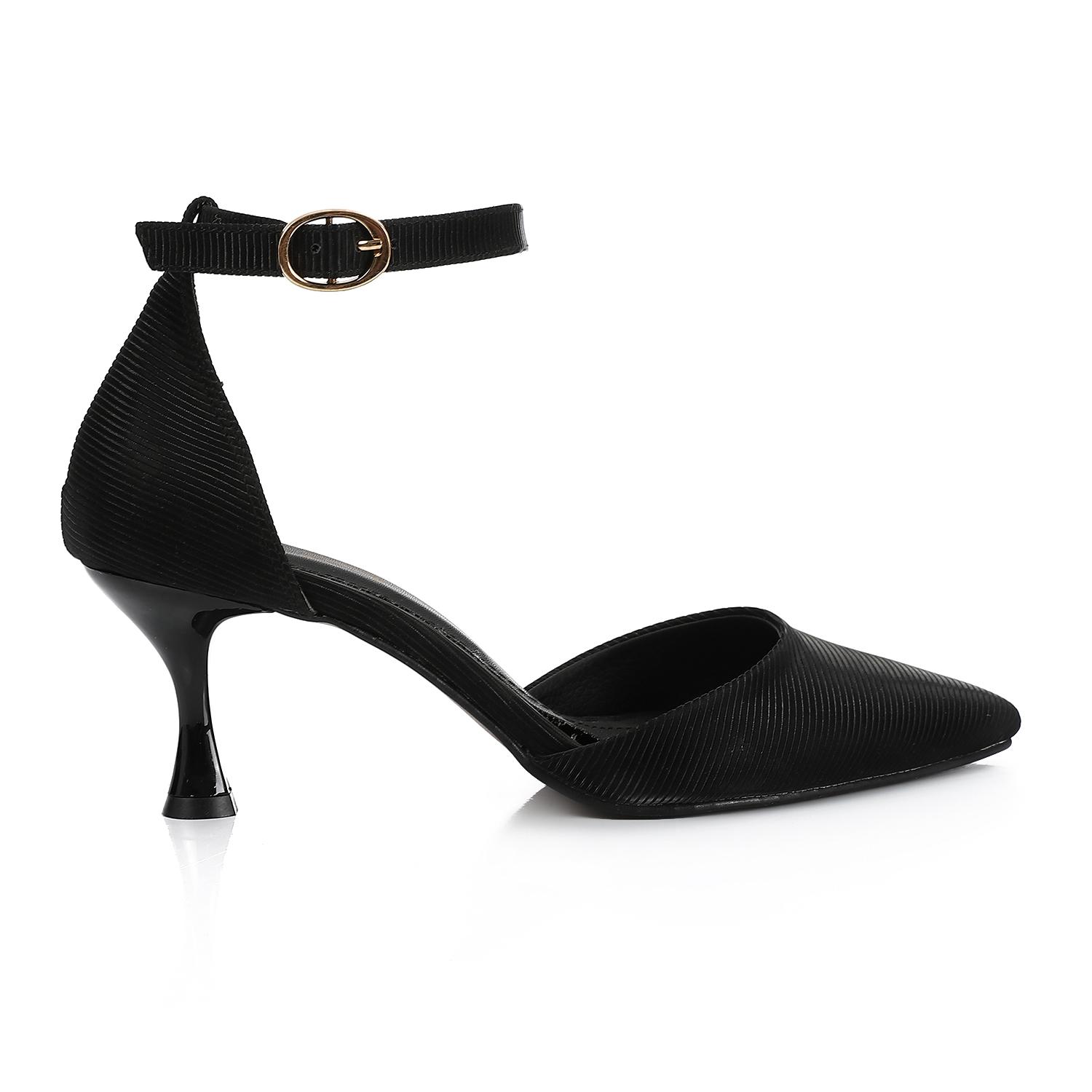 Black Pointed-Toe Ankle Strap Heel