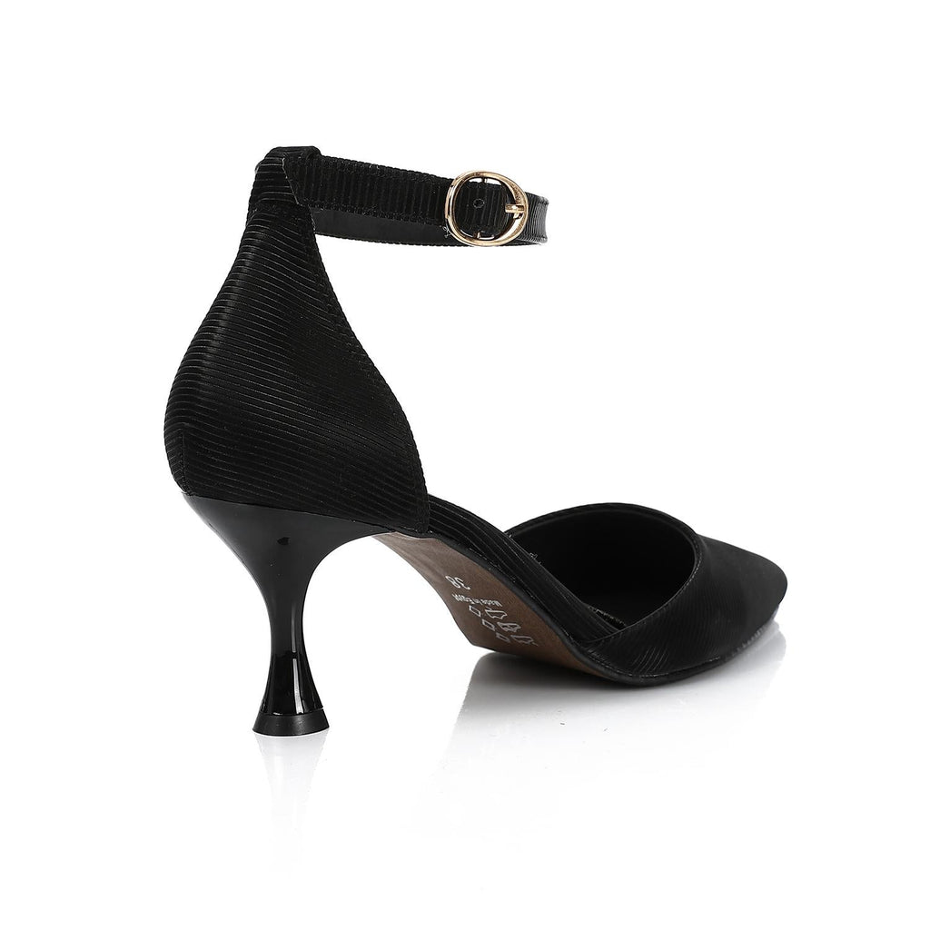 Black Pointed-Toe Ankle Strap Heel