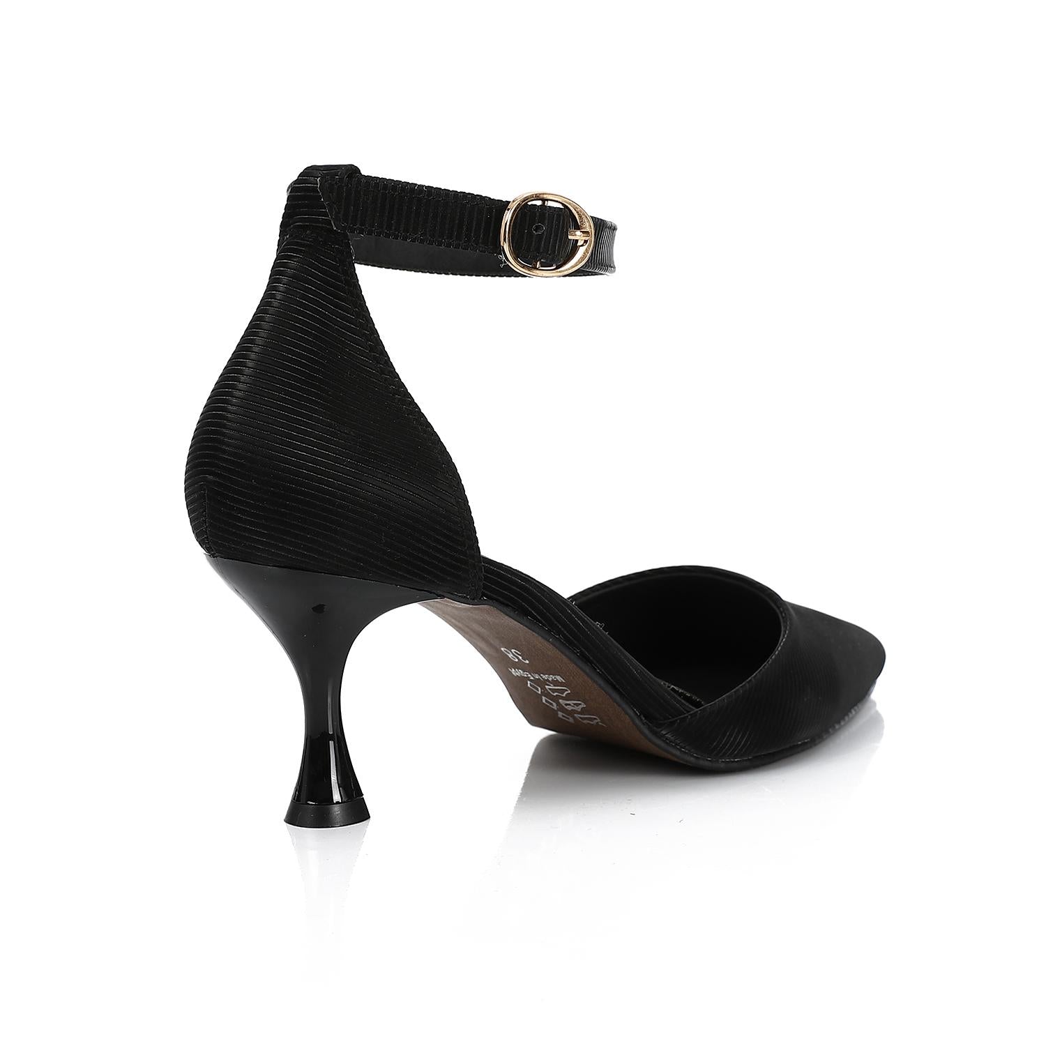 Black Pointed-Toe Ankle Strap Heel