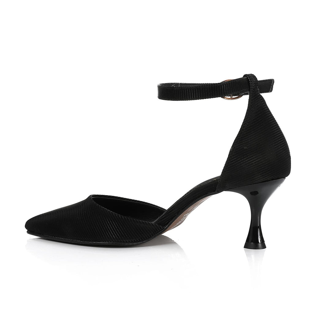 Black Pointed-Toe Ankle Strap Heel