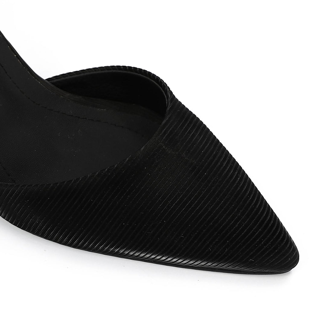 Black Pointed-Toe Ankle Strap Heel