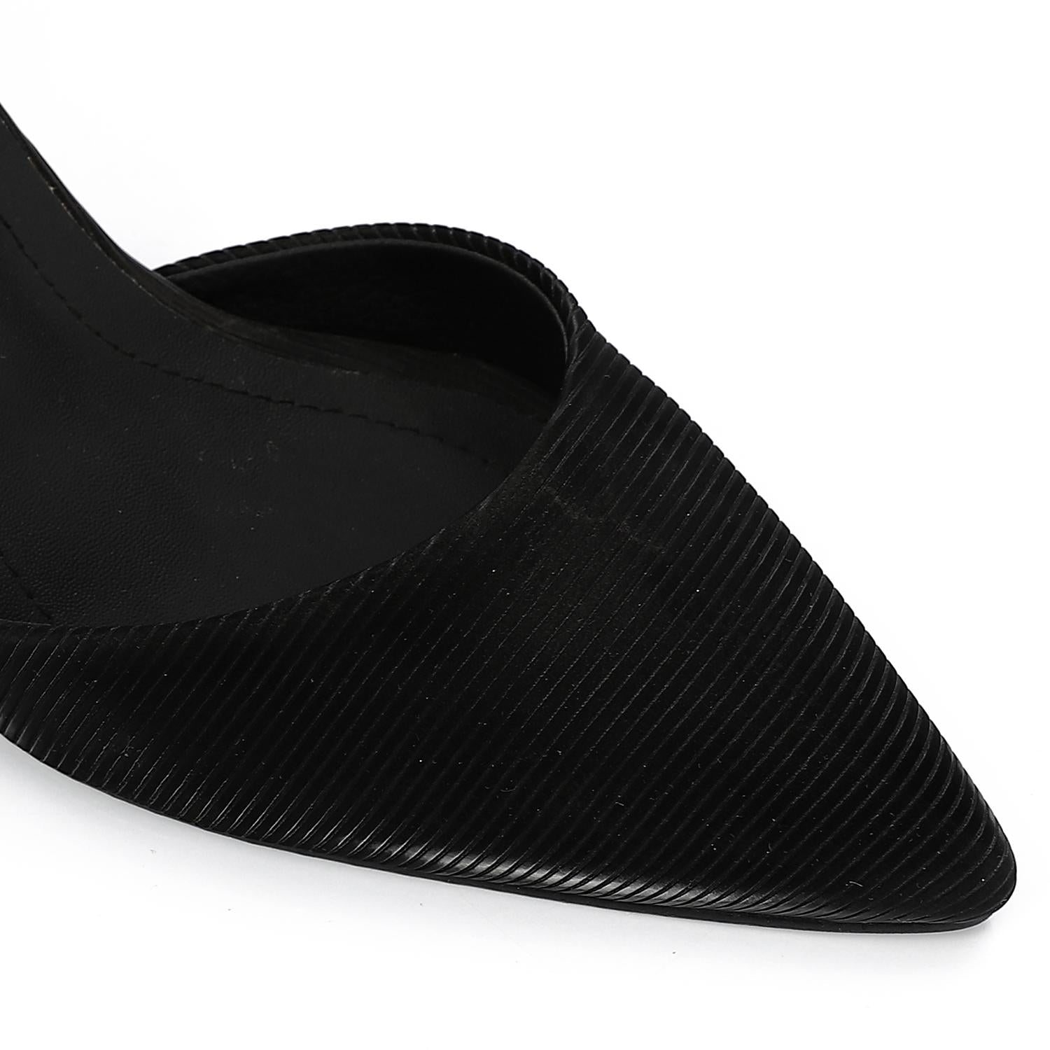 Black Pointed-Toe Ankle Strap Heel