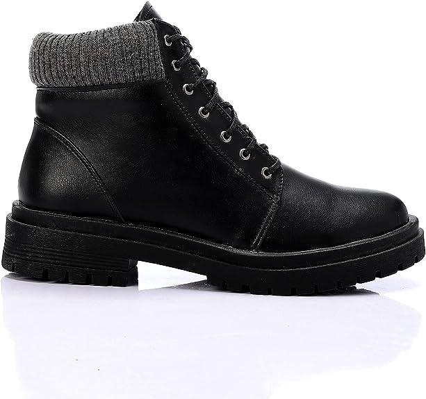 Leather Ankle Boot with Leg Warmers Trims Black