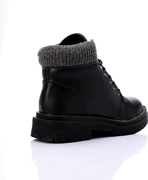 Leather Ankle Boot with Leg Warmers Trims Black